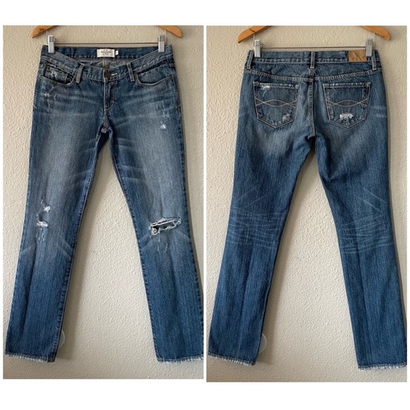 Y2K Abercrombie & Fitch Erin Low Rise Straight Jeans Women’s 2S Blue Whiskering - Picture 1 of 16